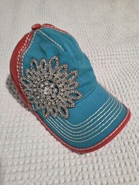 Olive & Pique Rhinestone Flower Colorblock Hat | One Size
